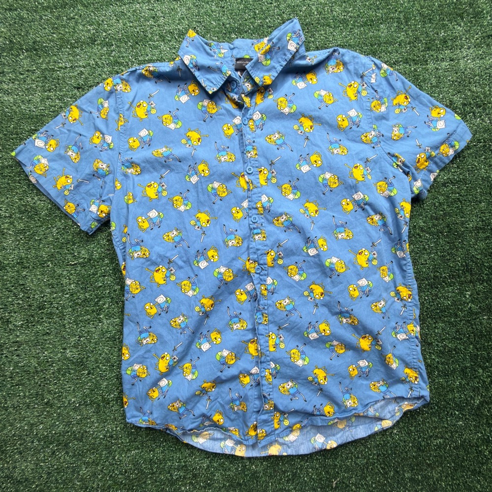 VTG STYLE Adventure Time Finn and Jake AOP Button Down Shirt Mens Medium